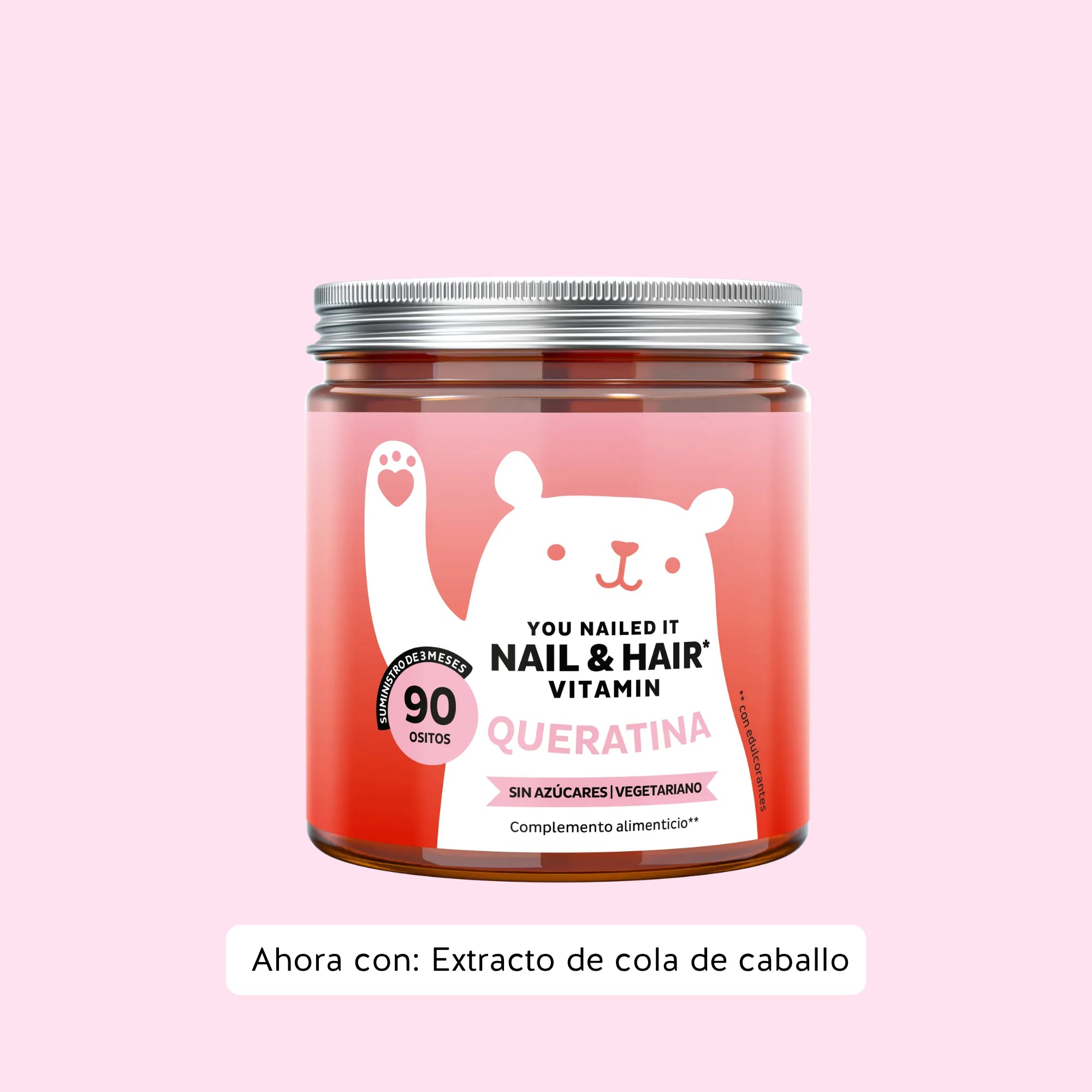 Bears with Benefits You Nailed It Nail & Hair – Gominolas para uñas y cabello con queratina, biotina y minerales esenciales para apoyar uñas fuertes y un cabello sano y resistente, 90 ositos sabor melocotón.