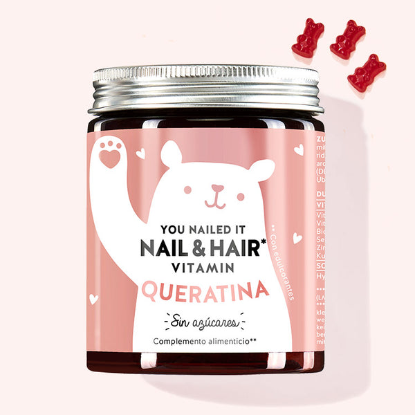 El envase del producto You Nailed it Nail & Hair with Keratin de Bears with Benefits.