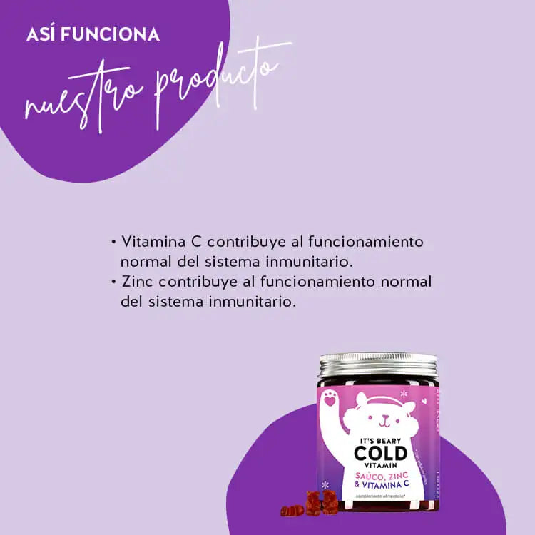 Así actúa It's Beary Cold Vitamins con bayas de saúco: Favorece el metabolismo y el sistema cardiovascular. Puede tener un efecto antiinflamatorio, antibacteriano y antivírico. Las bayas de saúco contienen, entre otras cosas, vitamina C y antioxidantes. Los antioxidantes ayudan a proteger las células del estrés oxidativo.