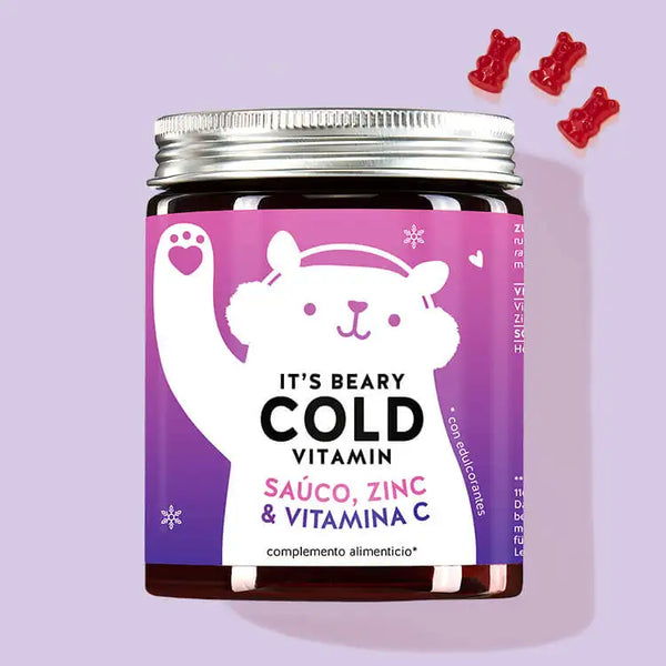 Una lata de It's Beary Cold Vitamins con saúco, zinc y vitamina C de Bears with Benefits para la temporada de frío.