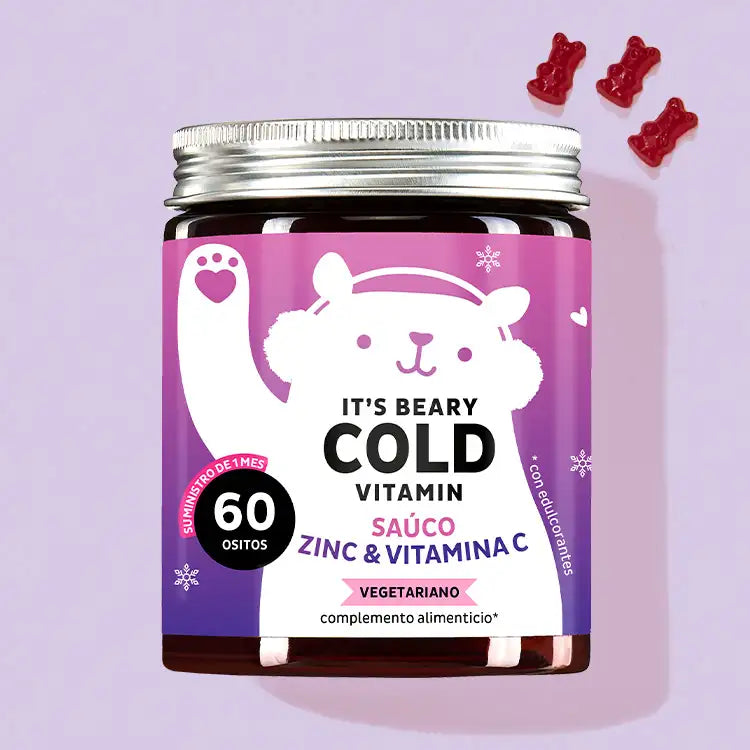 Una lata de It's Beary Cold Vitamins con saúco, zinc y vitamina C de Bears with Benefits para la temporada de frío.