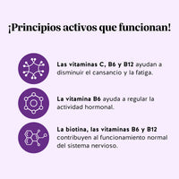 Bears with Benefits Re•Balance Menopause* Support – Gominolas con vitaminas C, B6 y B12 que ayudan a disminuir el cansancio y la fatiga; la biotina y las vitaminas B6 y B12 contribuyen al funcionamiento normal del sistema nervioso y la vitamina B6 ayuda a regular la actividad hormonal.
