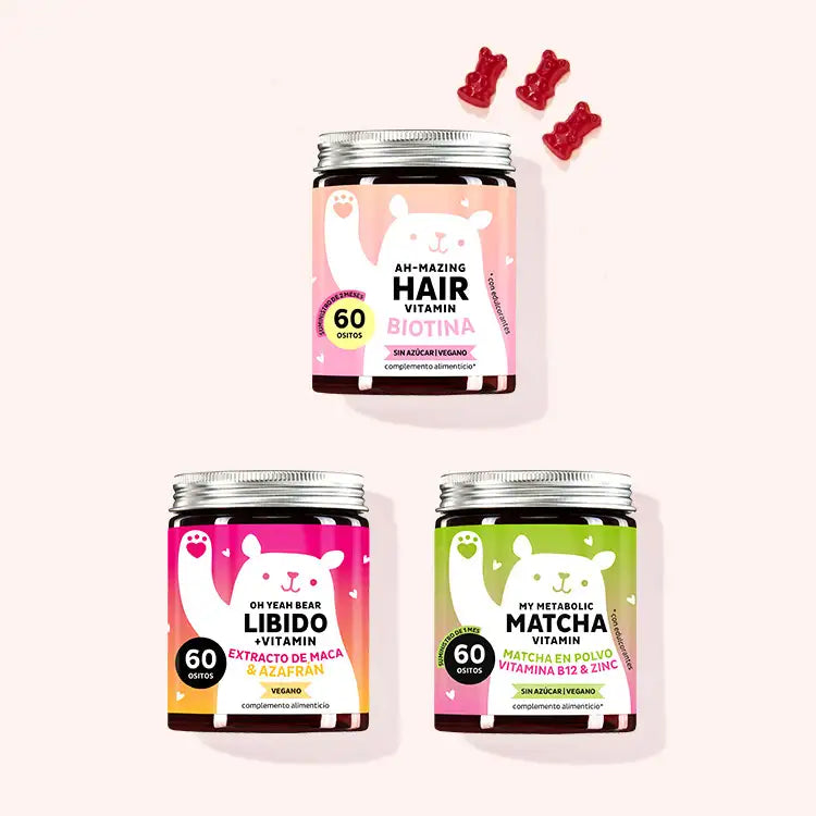 El set irresistible para obtener belleza, mas vitalidad y energía. Incluye los productos Ah-mazing hair con biotina, Oh Yeah Bear Libido con maca y My Metabolic Matcha con extracto de té verde y matcha. 