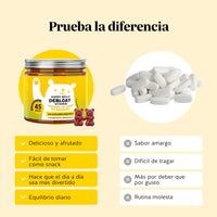 Bears with Benefits Happy Belly Debloat – Gominolas digestivas veganas para un apoyo diario más cómodo, sabroso y fácil de consumir que cápsulas o comprimidos tradicionales.