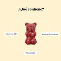 Bears with Benefits Happy Belly Debloat – Gominolas con vinagre de sidra de manzana, vitaminas B6 y B12 y minerales esenciales para apoyar la digestión, el metabolismo energético y el equilibrio intestinal.