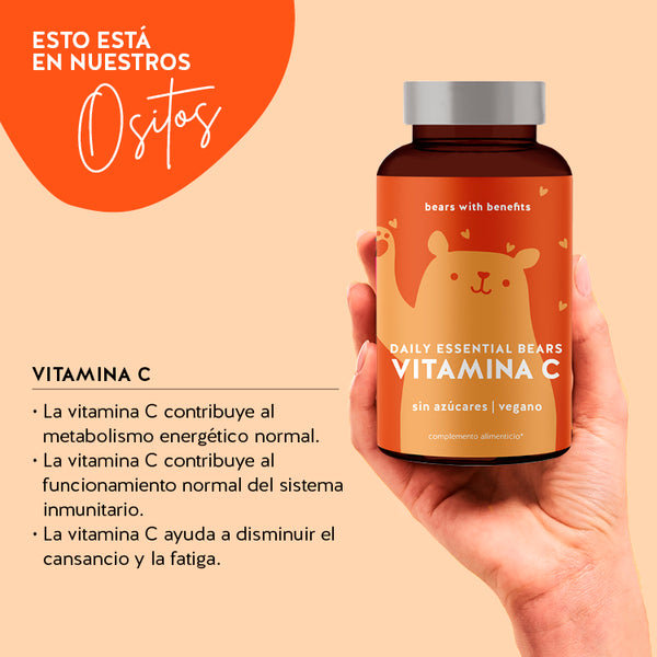 Esta imagen muestra los ingredientes del producto Daily Essential Bears con vitamina C de Bears with Benefits.