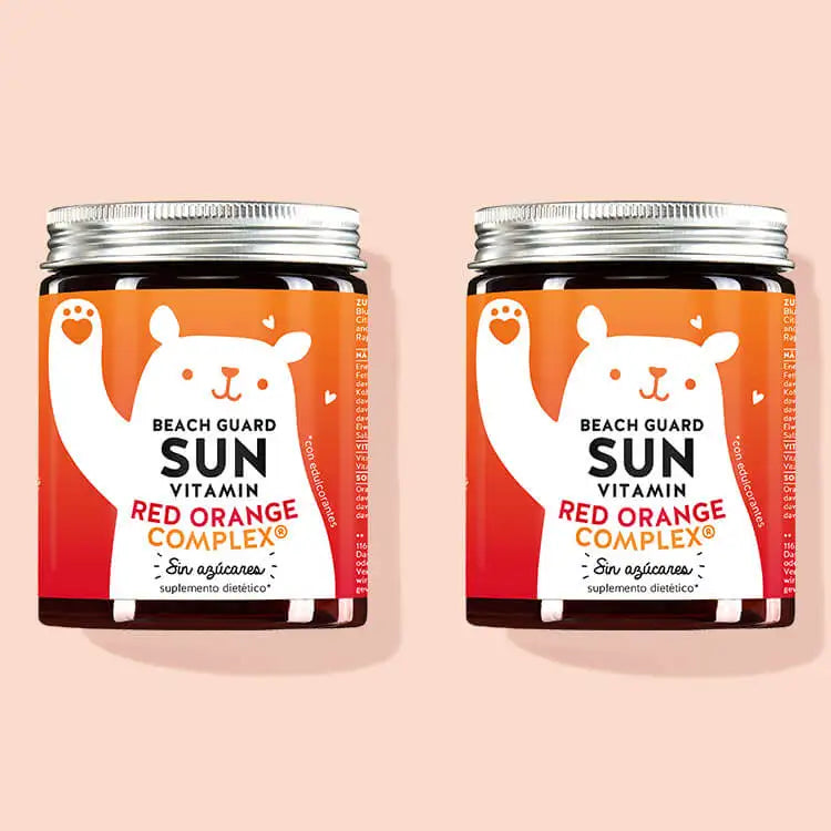 Las vitaminas solares Beach Guard con complejo de naranja roja de Bears with Benefits como cura de 2 meses.