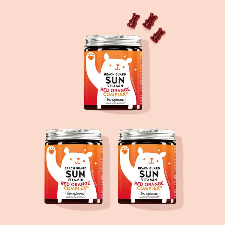 Las vitaminas solares Beach Guard con complejo de naranja roja de Bears with Benefits como cura de 3 meses.