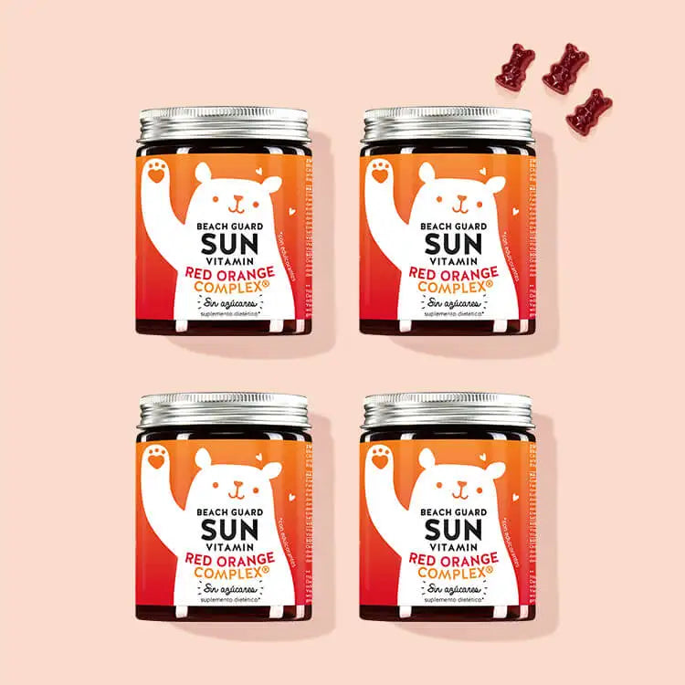 Las vitaminas solares Beach Guard con complejo de naranja roja de Bears with Benefits como cura de 4 meses.